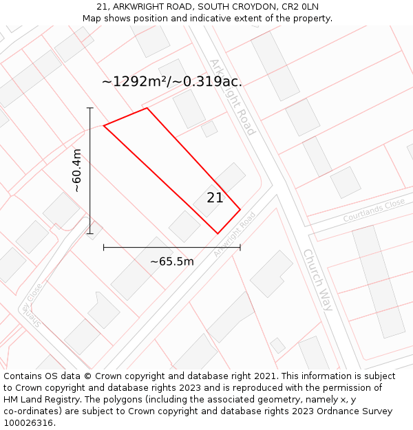 21, ARKWRIGHT ROAD, SOUTH CROYDON, CR2 0LN: Plot and title map
