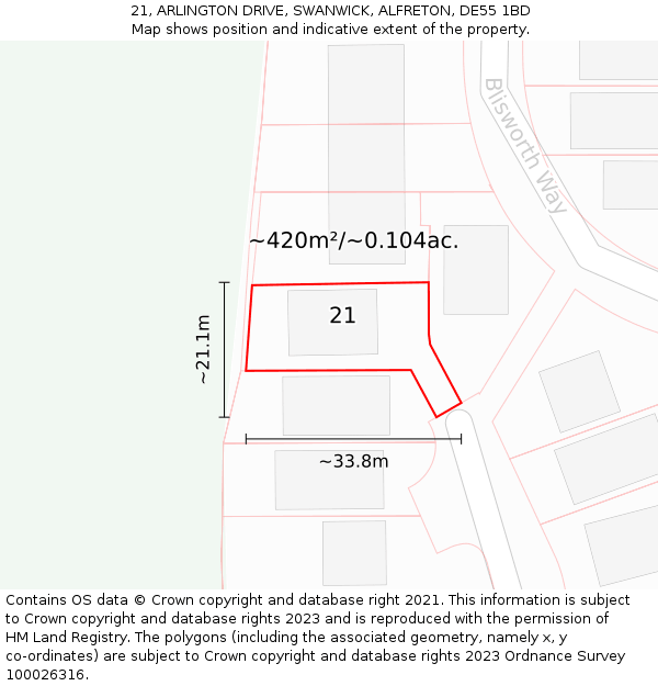 21, ARLINGTON DRIVE, SWANWICK, ALFRETON, DE55 1BD: Plot and title map