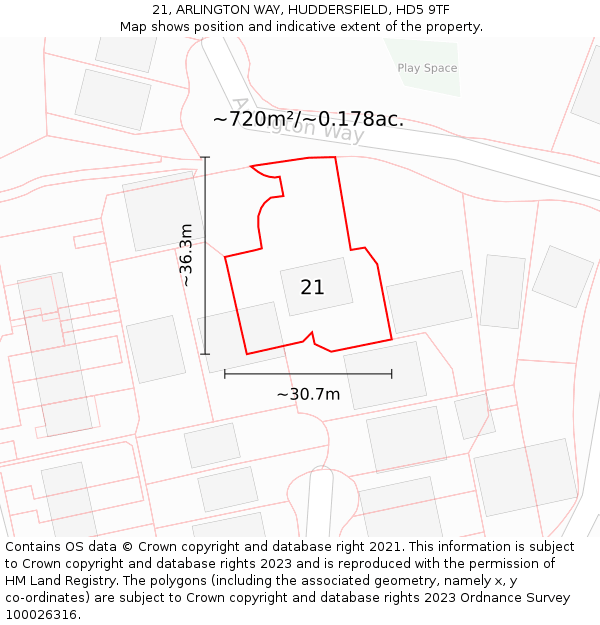 21, ARLINGTON WAY, HUDDERSFIELD, HD5 9TF: Plot and title map
