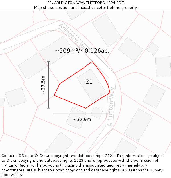 21, ARLINGTON WAY, THETFORD, IP24 2DZ: Plot and title map