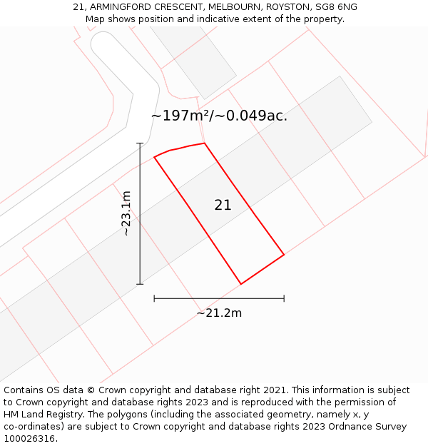 21, ARMINGFORD CRESCENT, MELBOURN, ROYSTON, SG8 6NG: Plot and title map