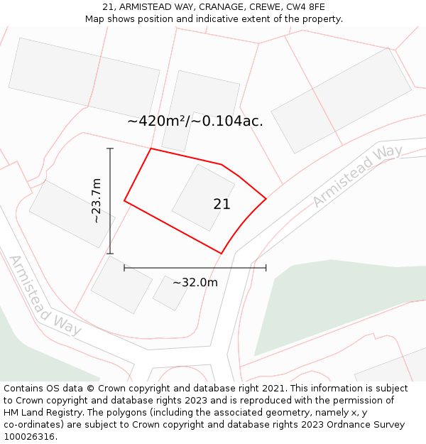21, ARMISTEAD WAY, CRANAGE, CREWE, CW4 8FE: Plot and title map
