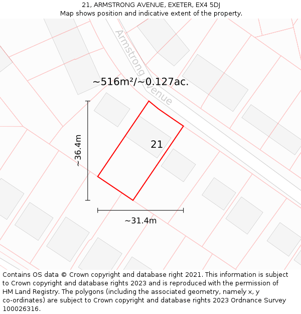 21, ARMSTRONG AVENUE, EXETER, EX4 5DJ: Plot and title map