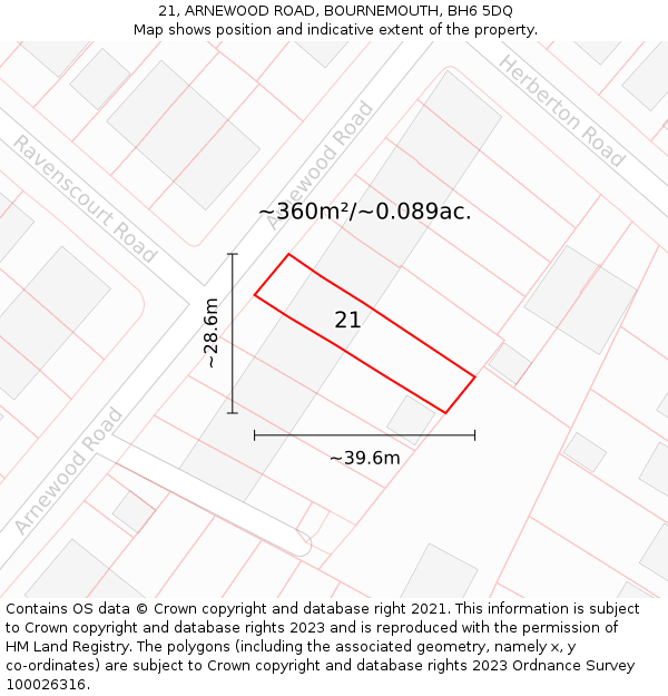 21, ARNEWOOD ROAD, BOURNEMOUTH, BH6 5DQ: Plot and title map