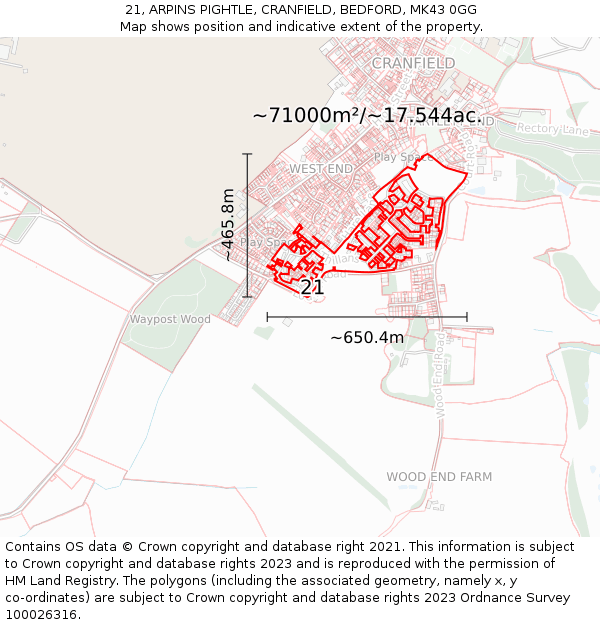 21, ARPINS PIGHTLE, CRANFIELD, BEDFORD, MK43 0GG: Plot and title map