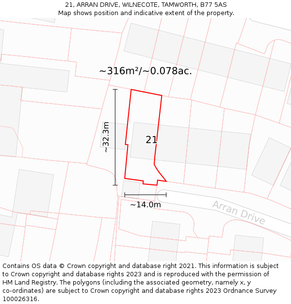 21, ARRAN DRIVE, WILNECOTE, TAMWORTH, B77 5AS: Plot and title map