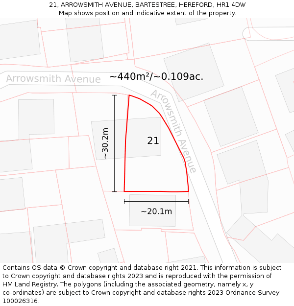 21, ARROWSMITH AVENUE, BARTESTREE, HEREFORD, HR1 4DW: Plot and title map