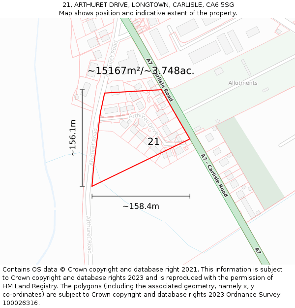 21, ARTHURET DRIVE, LONGTOWN, CARLISLE, CA6 5SG: Plot and title map