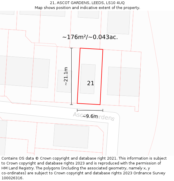 21, ASCOT GARDENS, LEEDS, LS10 4UQ: Plot and title map