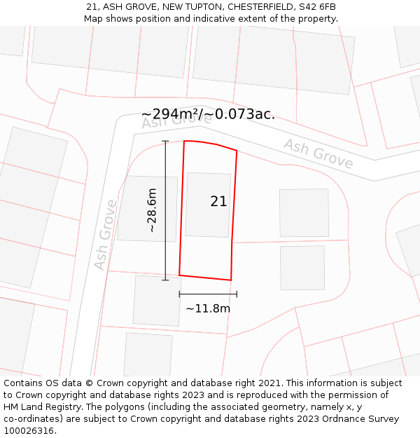 21, ASH GROVE, NEW TUPTON, CHESTERFIELD, S42 6FB: Plot and title map