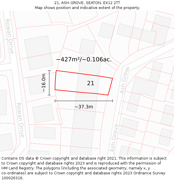 21, ASH GROVE, SEATON, EX12 2TT: Plot and title map