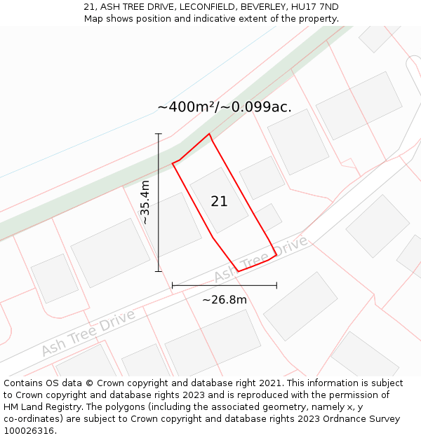 21, ASH TREE DRIVE, LECONFIELD, BEVERLEY, HU17 7ND: Plot and title map