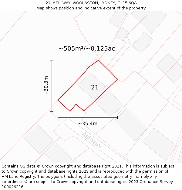 21, ASH WAY, WOOLASTON, LYDNEY, GL15 6QA: Plot and title map