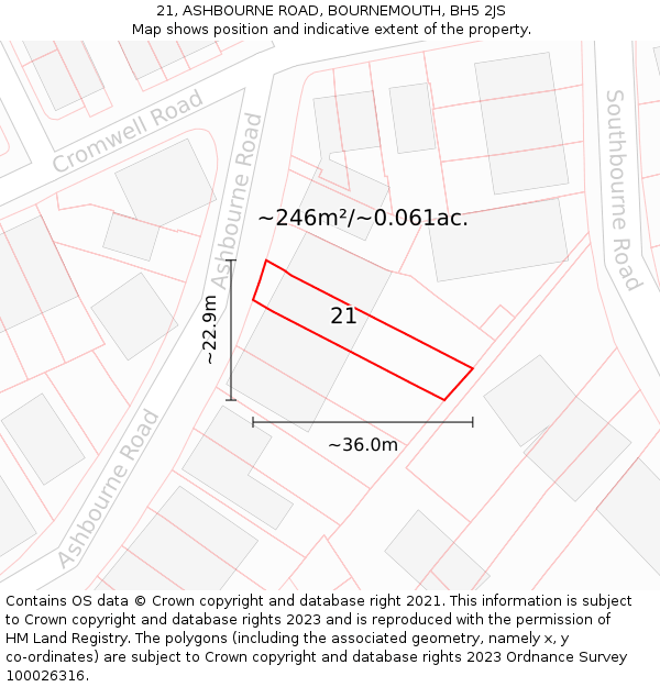 21, ASHBOURNE ROAD, BOURNEMOUTH, BH5 2JS: Plot and title map
