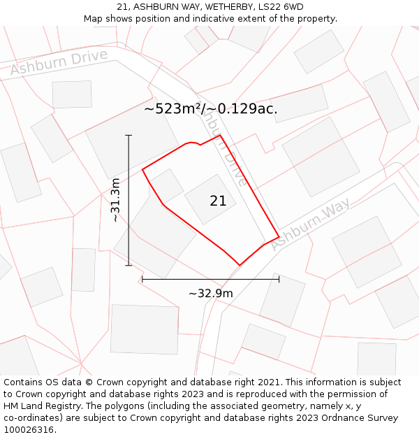21, ASHBURN WAY, WETHERBY, LS22 6WD: Plot and title map