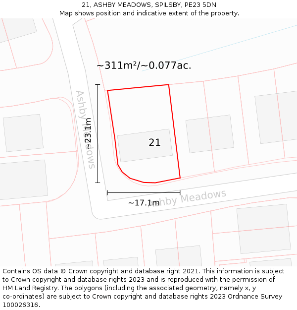 21, ASHBY MEADOWS, SPILSBY, PE23 5DN: Plot and title map