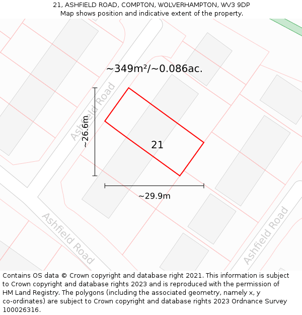 21, ASHFIELD ROAD, COMPTON, WOLVERHAMPTON, WV3 9DP: Plot and title map