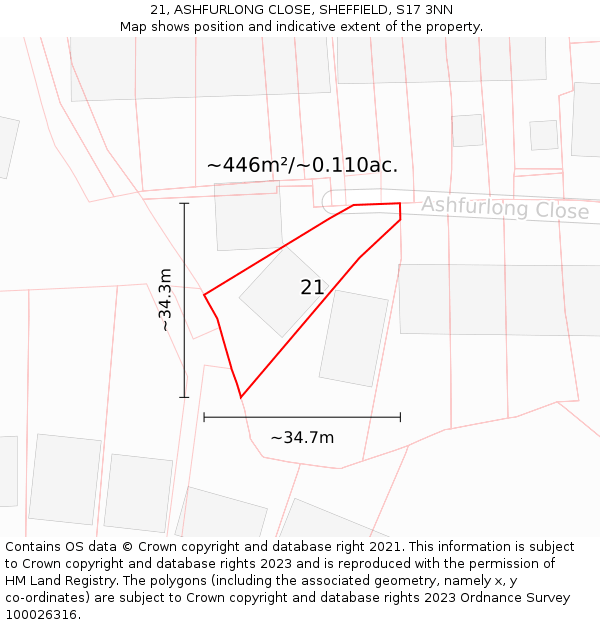 21, ASHFURLONG CLOSE, SHEFFIELD, S17 3NN: Plot and title map