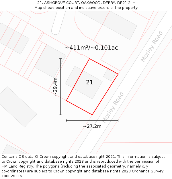 21, ASHGROVE COURT, OAKWOOD, DERBY, DE21 2LH: Plot and title map