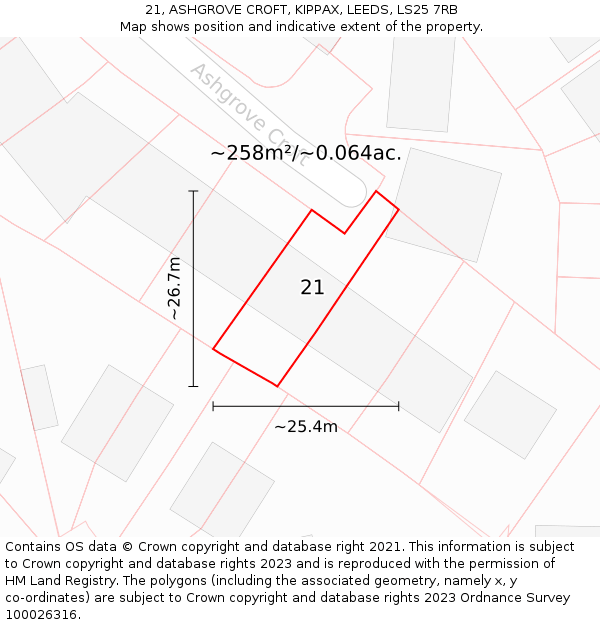 21, ASHGROVE CROFT, KIPPAX, LEEDS, LS25 7RB: Plot and title map