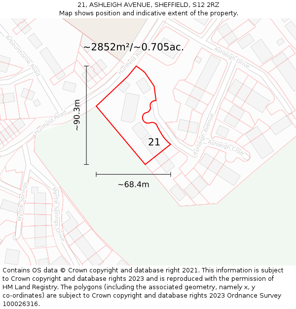 21, ASHLEIGH AVENUE, SHEFFIELD, S12 2RZ: Plot and title map