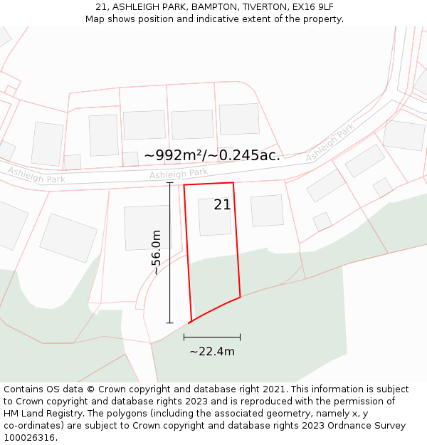 21, ASHLEIGH PARK, BAMPTON, TIVERTON, EX16 9LF: Plot and title map