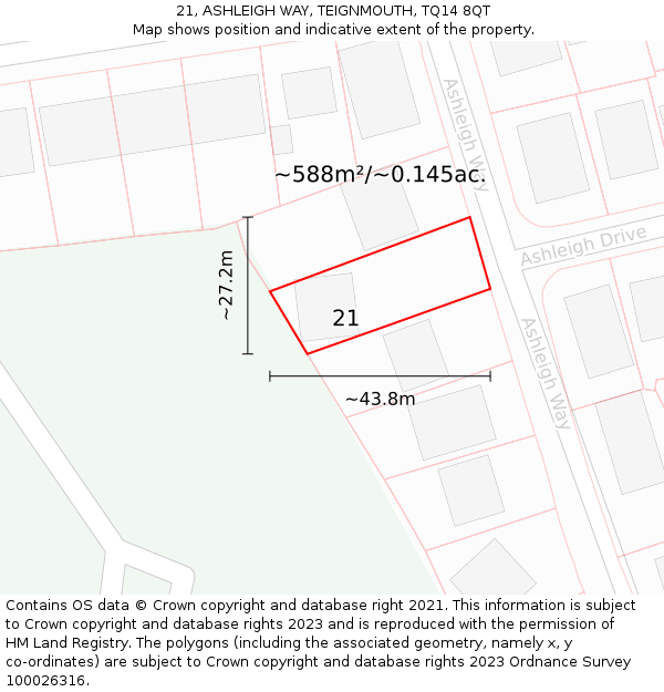21, ASHLEIGH WAY, TEIGNMOUTH, TQ14 8QT: Plot and title map