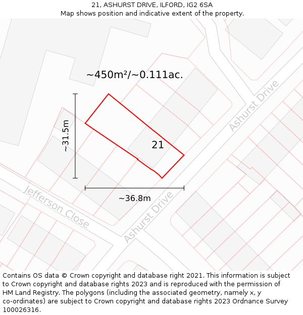21, ASHURST DRIVE, ILFORD, IG2 6SA: Plot and title map