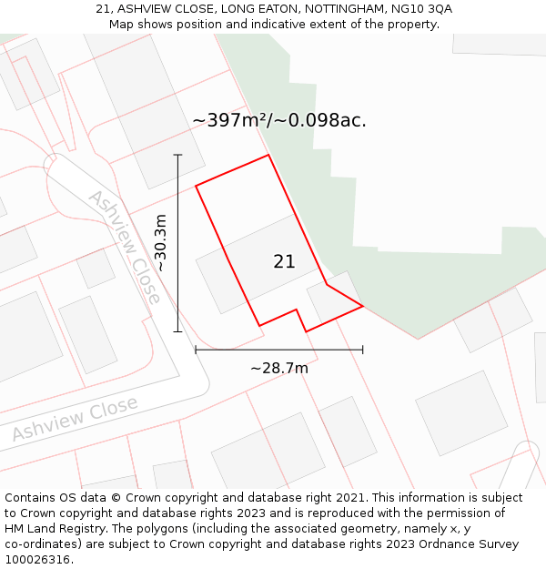 21, ASHVIEW CLOSE, LONG EATON, NOTTINGHAM, NG10 3QA: Plot and title map