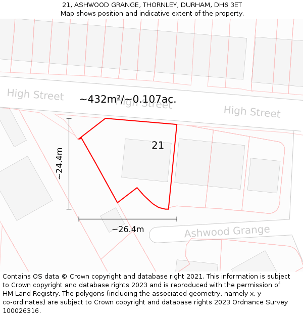 21, ASHWOOD GRANGE, THORNLEY, DURHAM, DH6 3ET: Plot and title map