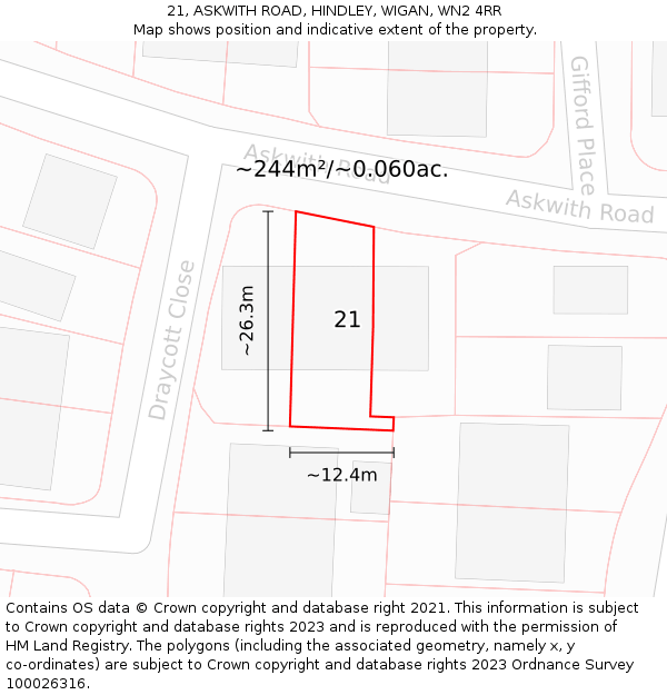 21, ASKWITH ROAD, HINDLEY, WIGAN, WN2 4RR: Plot and title map