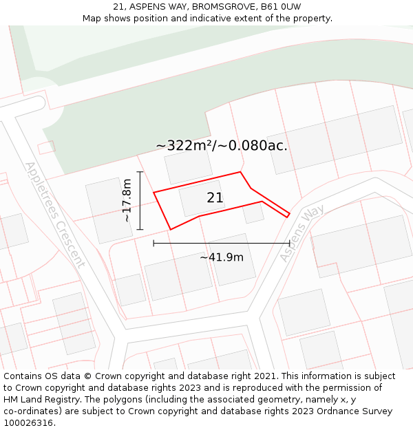 21, ASPENS WAY, BROMSGROVE, B61 0UW: Plot and title map