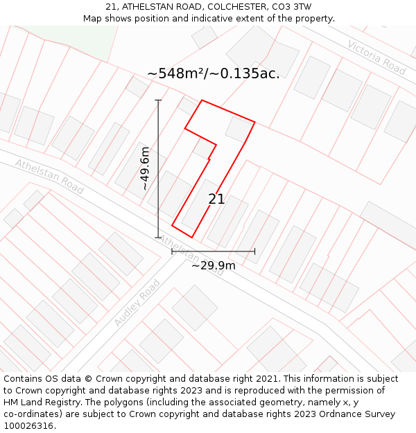 21, ATHELSTAN ROAD, COLCHESTER, CO3 3TW: Plot and title map
