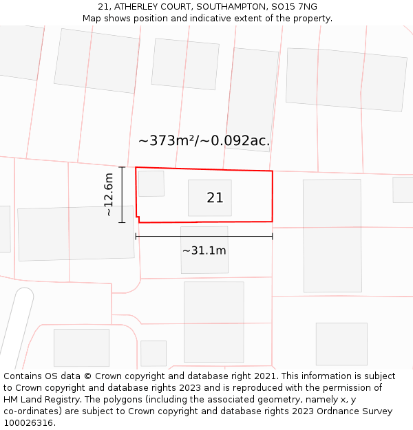 21, ATHERLEY COURT, SOUTHAMPTON, SO15 7NG: Plot and title map