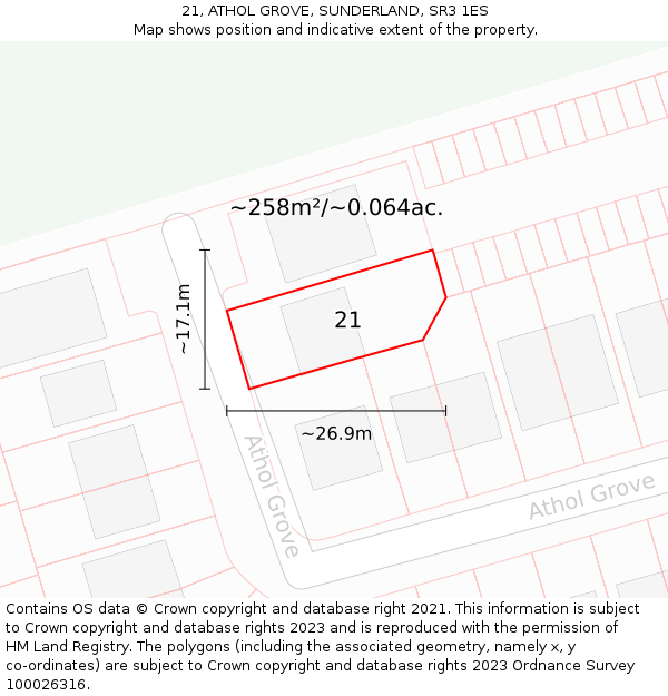 21, ATHOL GROVE, SUNDERLAND, SR3 1ES: Plot and title map