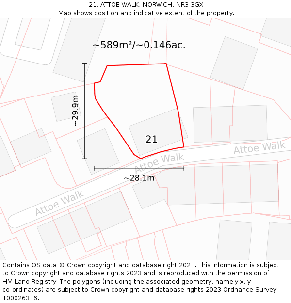 21, ATTOE WALK, NORWICH, NR3 3GX: Plot and title map