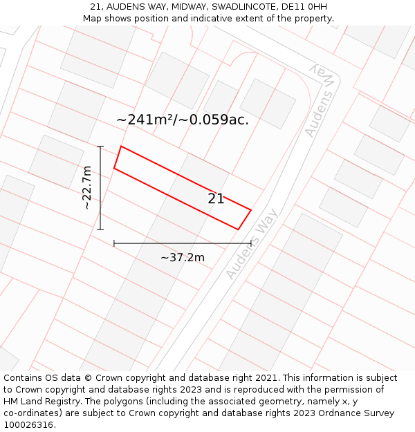 21, AUDENS WAY, MIDWAY, SWADLINCOTE, DE11 0HH: Plot and title map