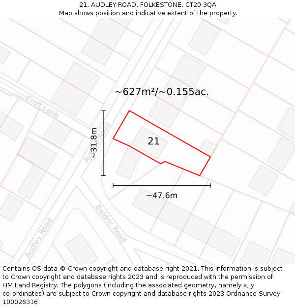 21, AUDLEY ROAD, FOLKESTONE, CT20 3QA: Plot and title map