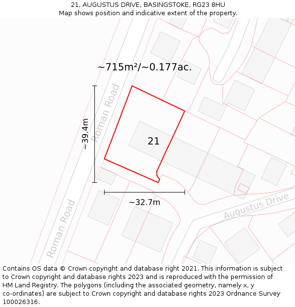 21, AUGUSTUS DRIVE, BASINGSTOKE, RG23 8HU: Plot and title map