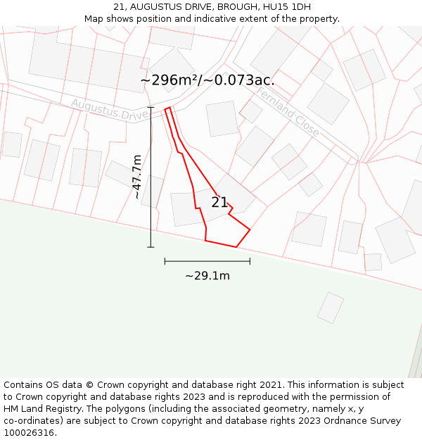 21, AUGUSTUS DRIVE, BROUGH, HU15 1DH: Plot and title map