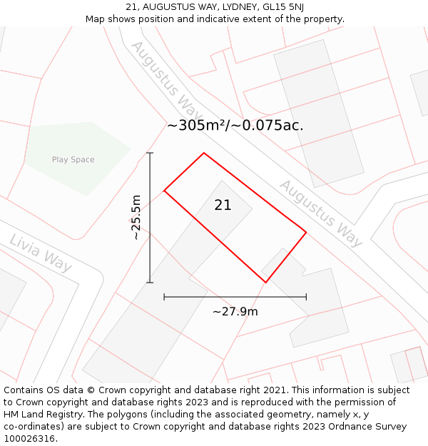 21, AUGUSTUS WAY, LYDNEY, GL15 5NJ: Plot and title map