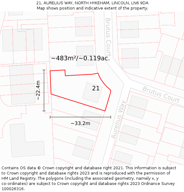 21, AURELIUS WAY, NORTH HYKEHAM, LINCOLN, LN6 9DA: Plot and title map