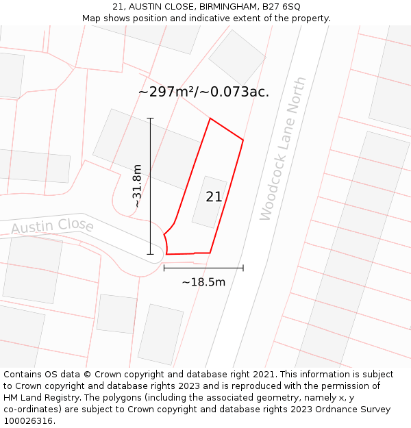 21, AUSTIN CLOSE, BIRMINGHAM, B27 6SQ: Plot and title map