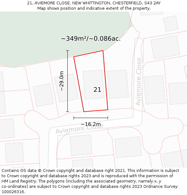 21, AVIEMORE CLOSE, NEW WHITTINGTON, CHESTERFIELD, S43 2AY: Plot and title map