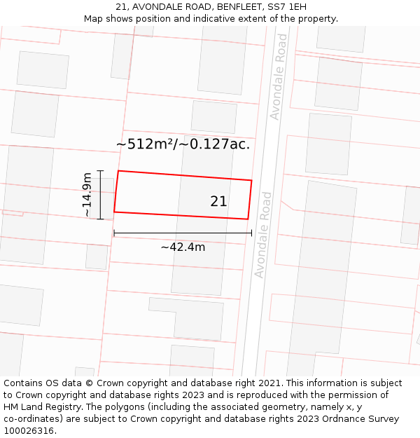 21, AVONDALE ROAD, BENFLEET, SS7 1EH: Plot and title map