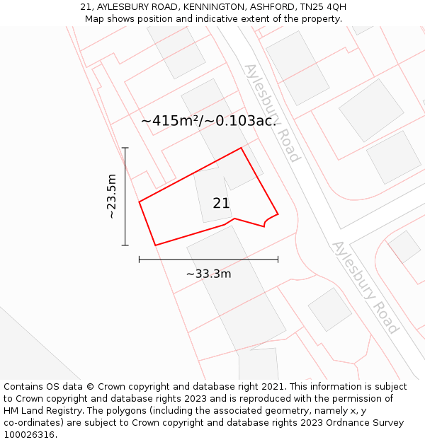 21, AYLESBURY ROAD, KENNINGTON, ASHFORD, TN25 4QH: Plot and title map