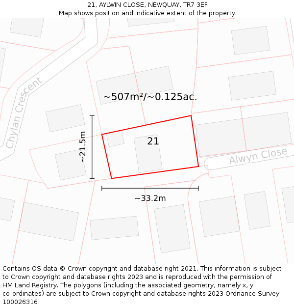 21, AYLWIN CLOSE, NEWQUAY, TR7 3EF: Plot and title map