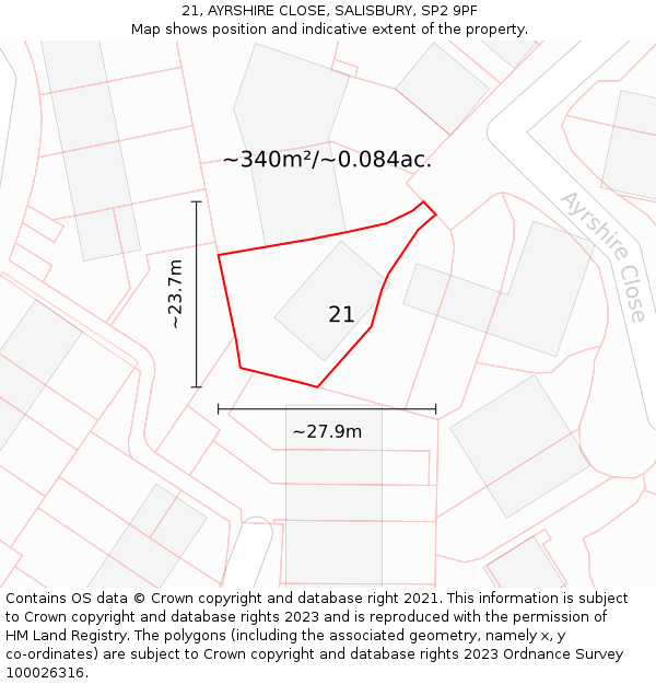 21, AYRSHIRE CLOSE, SALISBURY, SP2 9PF: Plot and title map