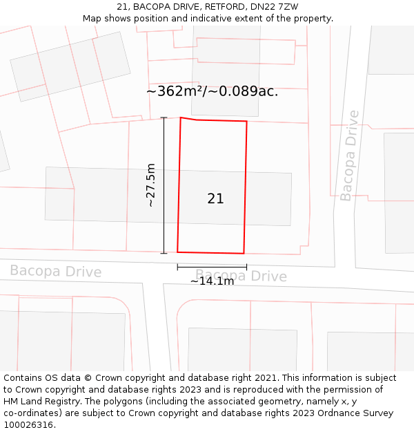 21, BACOPA DRIVE, RETFORD, DN22 7ZW: Plot and title map