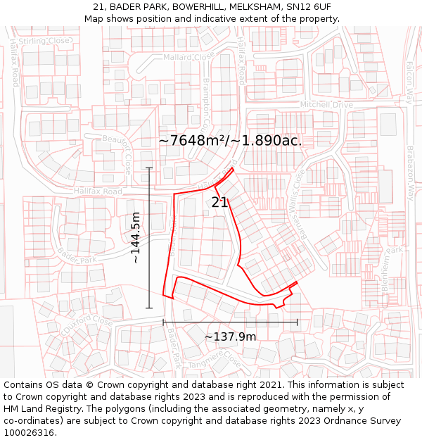 21, BADER PARK, BOWERHILL, MELKSHAM, SN12 6UF: Plot and title map